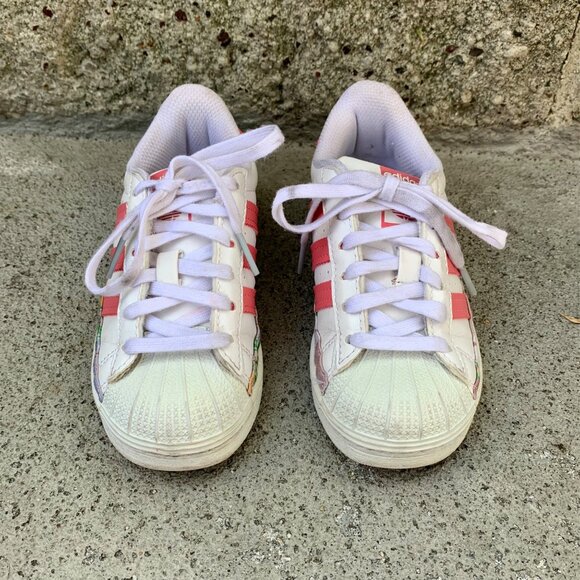 ADIDAS Pink Floral Superstar Sneakers Girls 11 Her Studio Toddler Running Shoes - Picture 4 of 8